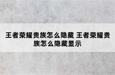 王者荣耀贵族怎么隐藏 王者荣耀贵族怎么隐藏显示